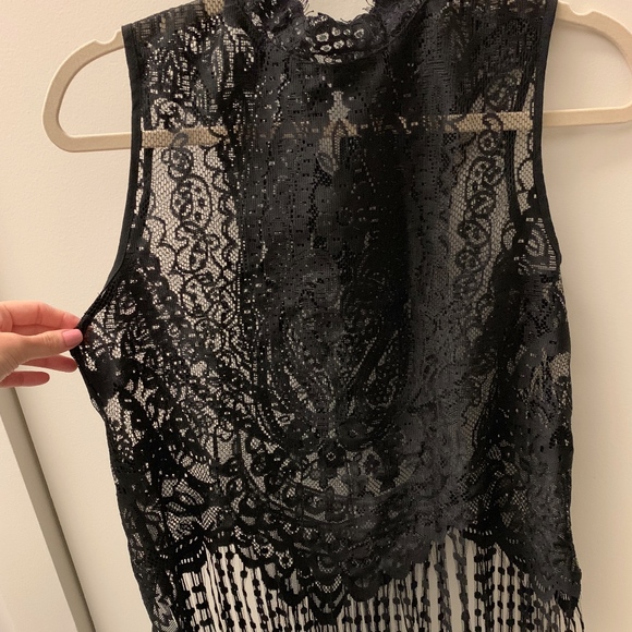 AQUA Black Lace Top, Fringe - Picture 1 of 3